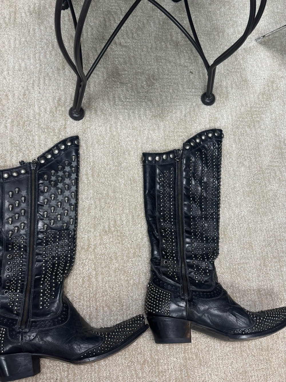 Double D Ranch Black Leather Studded Western Boots